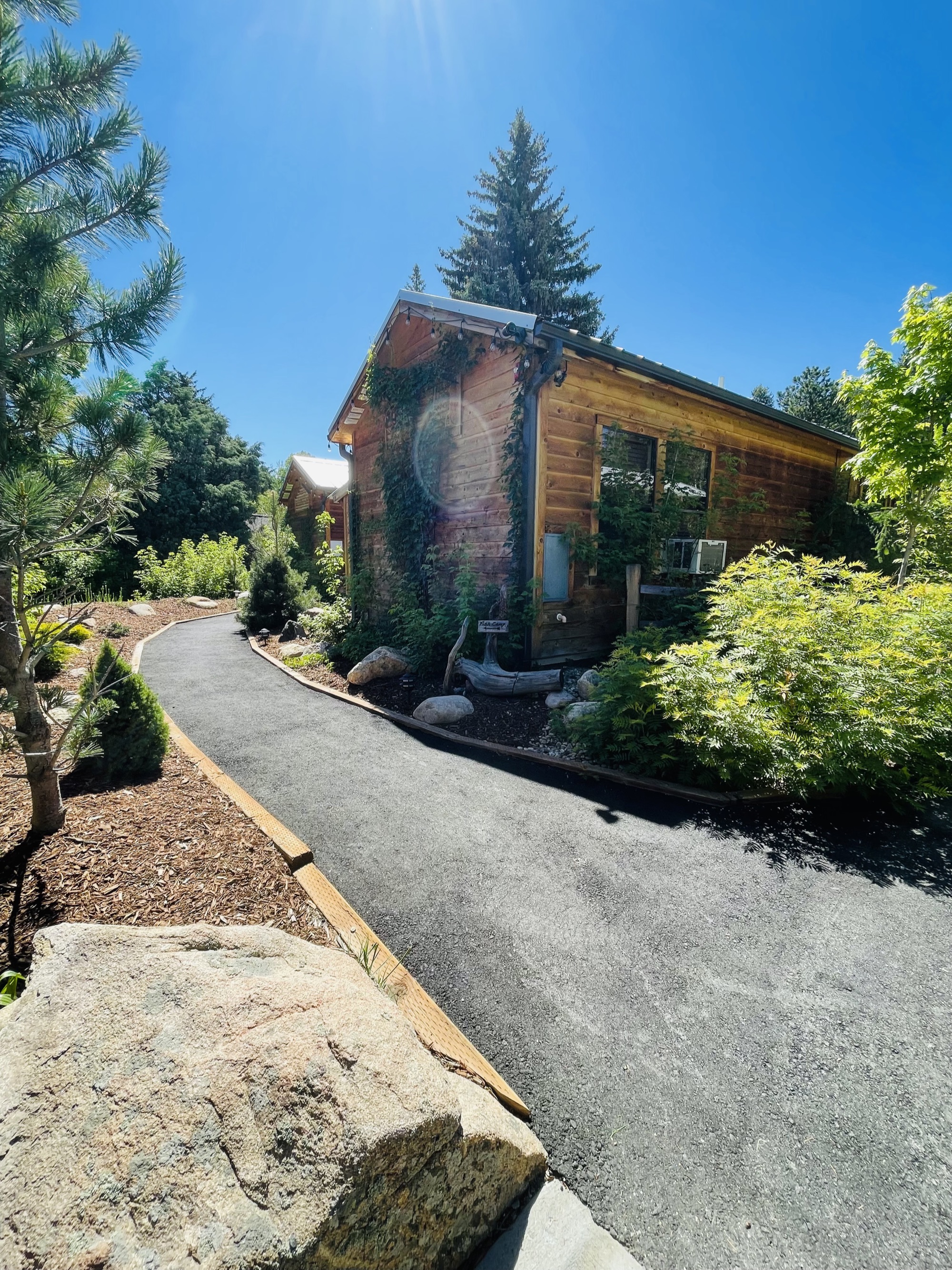 Cabin exterior with blue sky