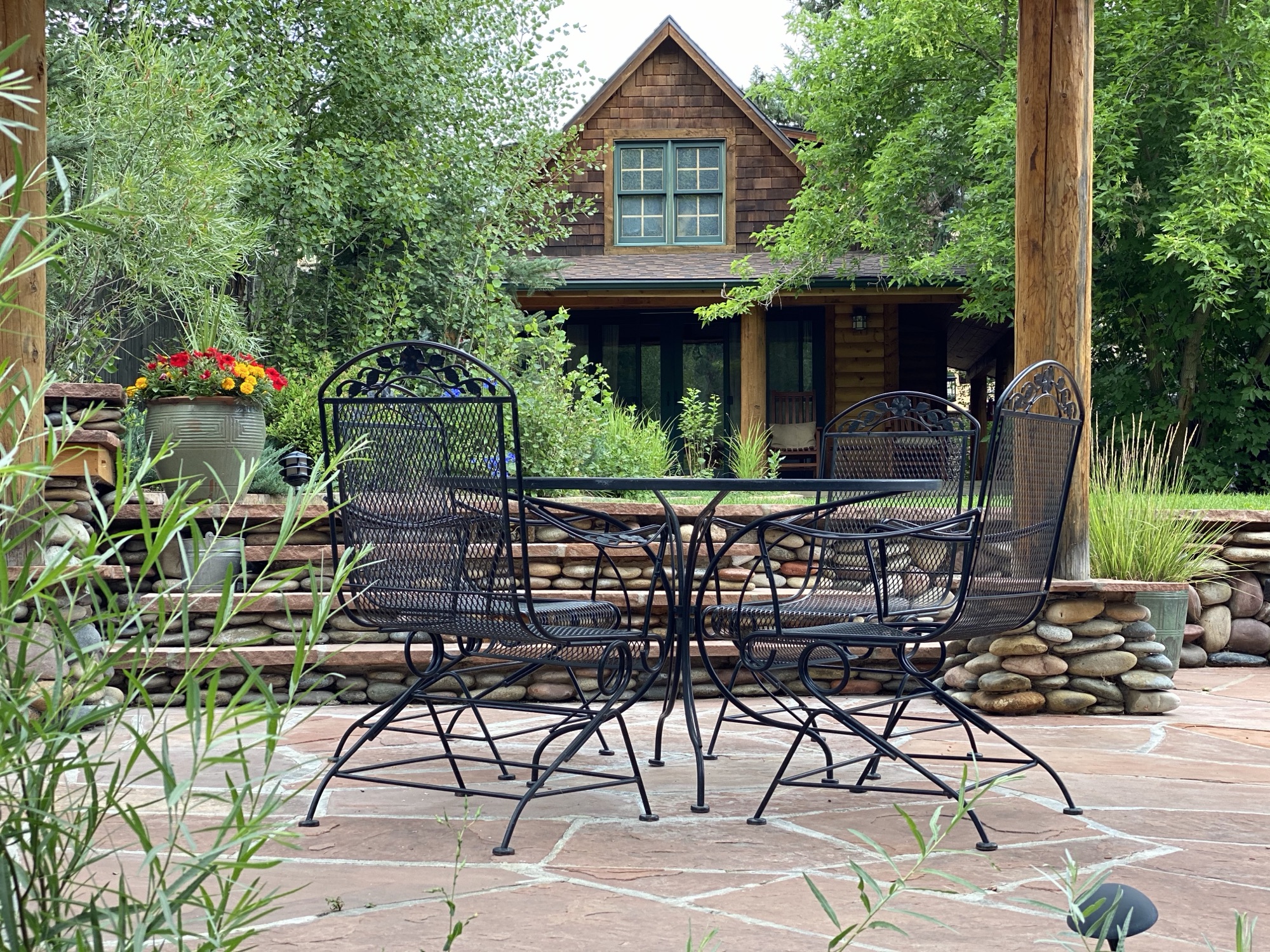 Iron patio set in garden